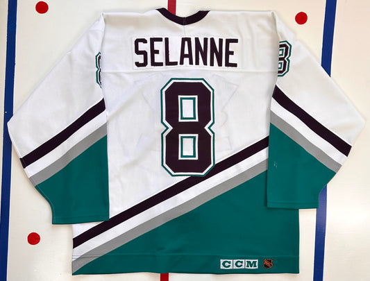Teemu Selanne's short lived Anaheim Ducks cartoon style alternate jersey  was not well thought out in my opi…