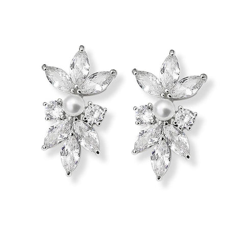 Pearl Drop Earrings - Anastasia Pearl - Swarovski Crystal, Rhodium Pla –  Ronza George Jewellery