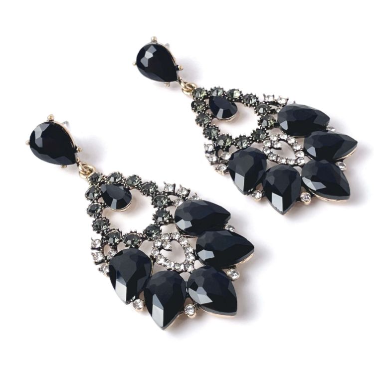 Thin Black Crystal Vine Pageant Earrings | Prom Earrings | L&M Bling -  lmbling