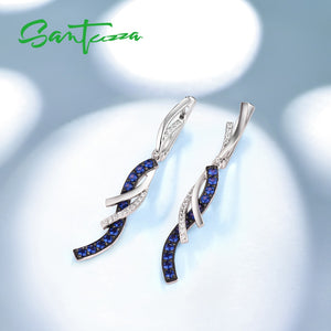SANTUZZA Handmade Blue and white Fashion Pierce Dangling Earring Sterling Silver w/ Black White Plating Earrings E304367SBZZSK925