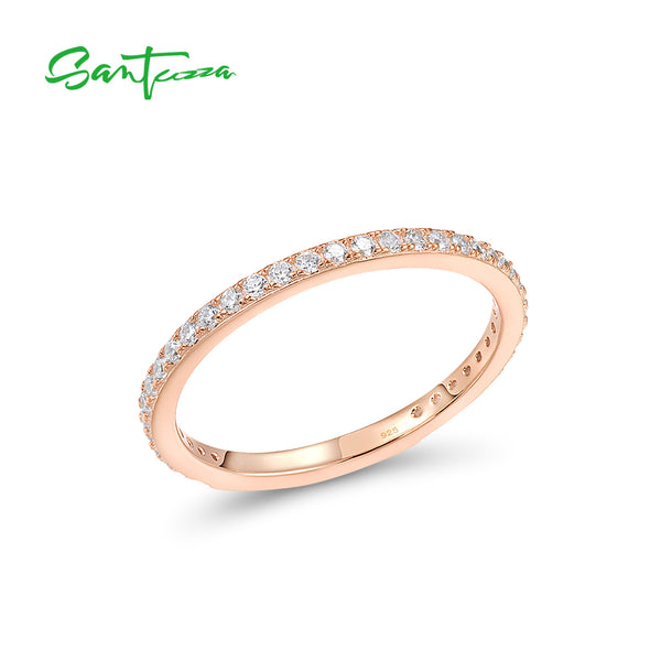 SANTUZZA Handmade Colorful Eternity (3/4 quarter) Stack Ring 925 Sterling Silver with Charming Cubic Zircon Fashion Jewelry  R308039