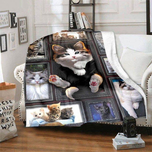 Cozy Cat 3D Flannel Blanket3