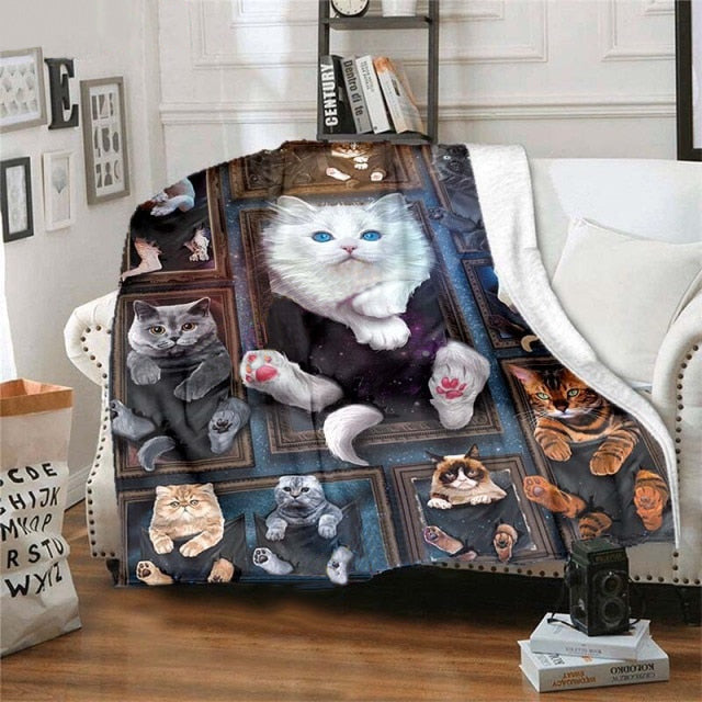 Cozy Cat 3D Flannel Blanket4