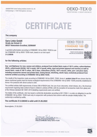 Oeko-Tex certificate english
