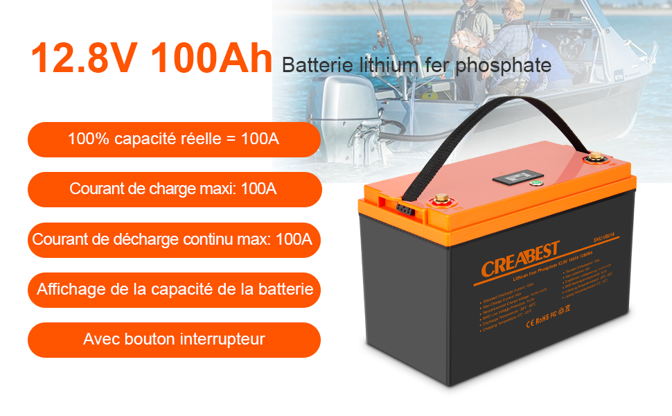 Batterie Lifepo4 12V 100Ah 1280Wh, Durée de Vie de 10 Ans Batterie pour  Panneau Solaire, pour Camping-Car, Bateau, Camping Car ou système Solaire :  : Auto et Moto