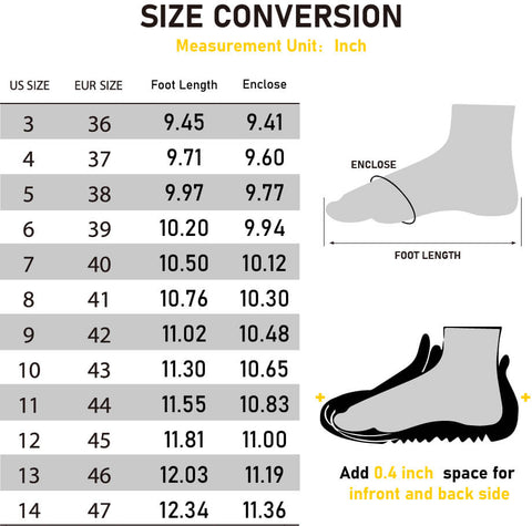 Size Chart of Safetoe Safety Shoes