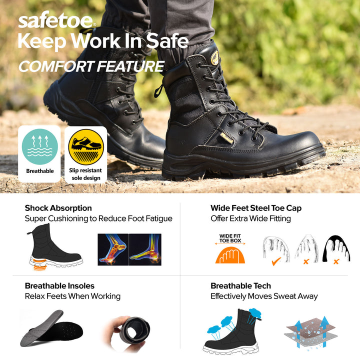Safetoe Safety Shoes Mens Work Boots Metal-Free Composite Toe Steel Pl ...