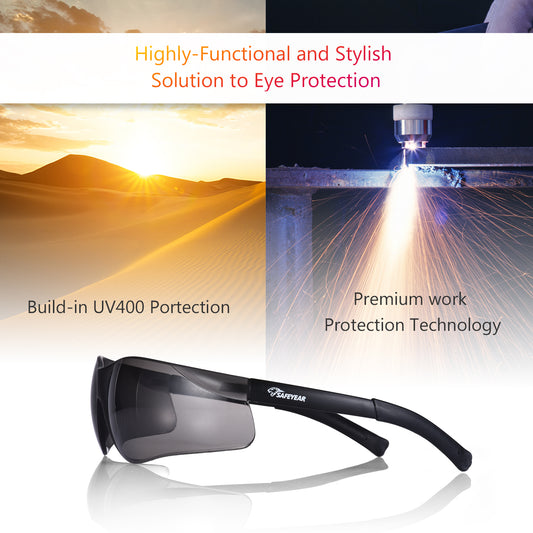 Safeyear Black Tinted Dark Lenses Safety Glasses for Men & Women