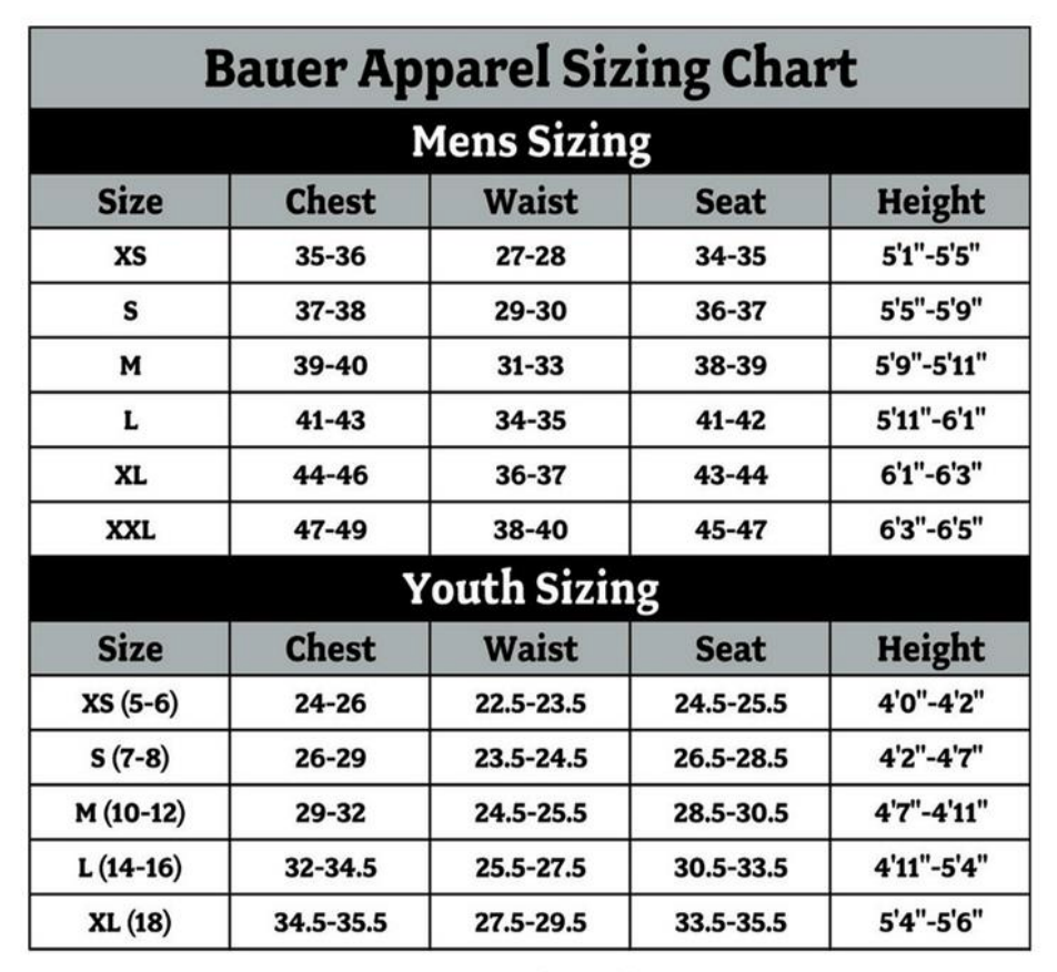 Bauer Stick Sizing Chart