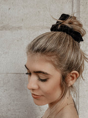 messy bun with scrunchie