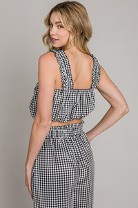 Gingham Bubble Top with Ruffled Straps