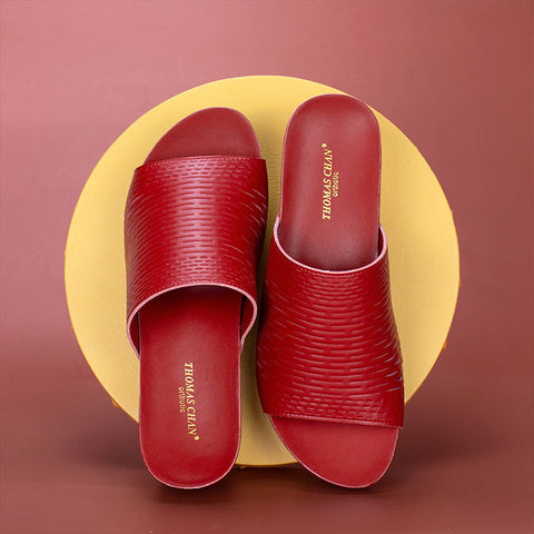 Thomas Chan comfortable red CNY color cutout pattern design orthopedics sandal shoes for casual occasion and daily wear