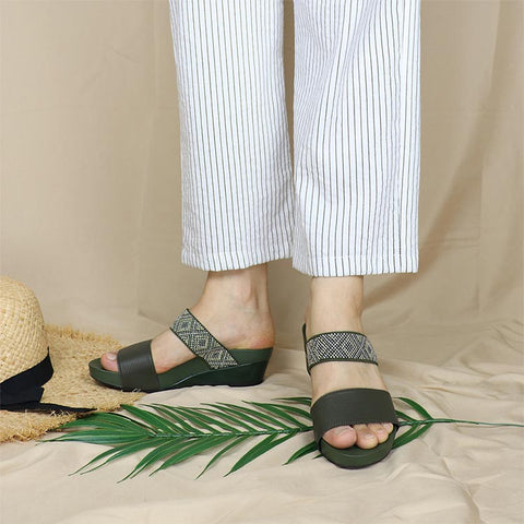 relax your feet with comfortable boho olive green colour strappy sandals for wide feet for vacation and everyday wear