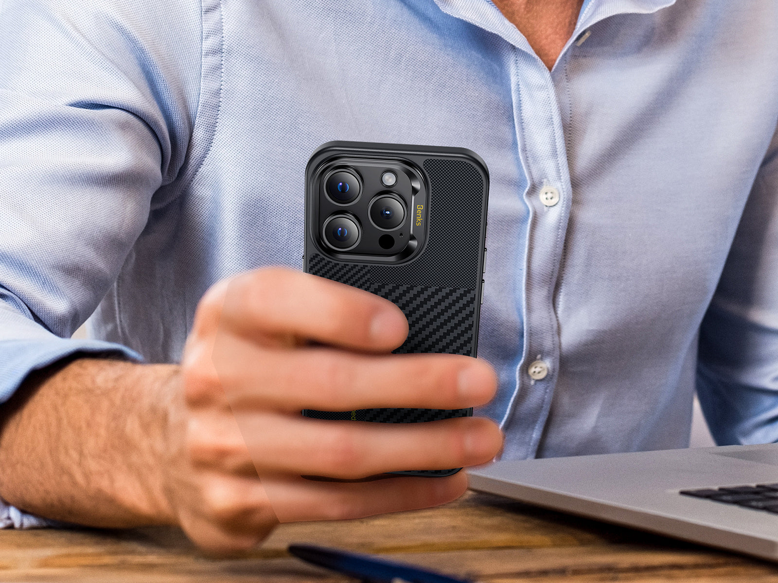 Experience the perfect blend of technology and style with the Benks Montage ArmorPro Kevlar® Case for iPhone 15 Pro, featuring MagSafe compatibility and an ultra-slim design for effortless wireless charging and pocket-friendly carry.