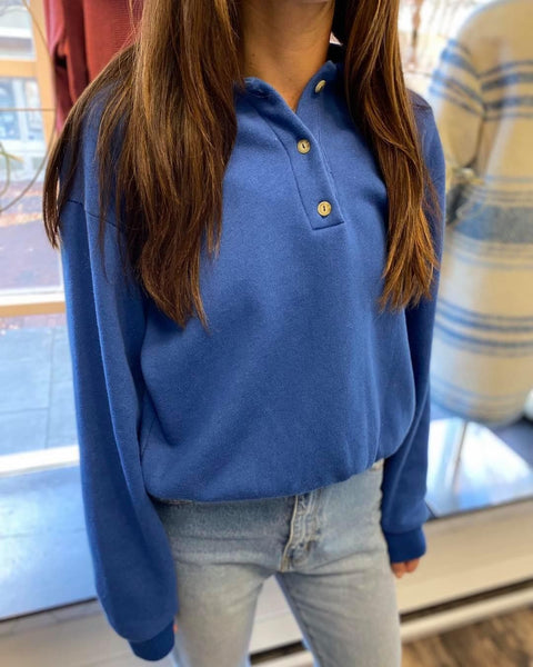 DONNI. Vintage Fleece Polo Sweatshirt / Blueberry