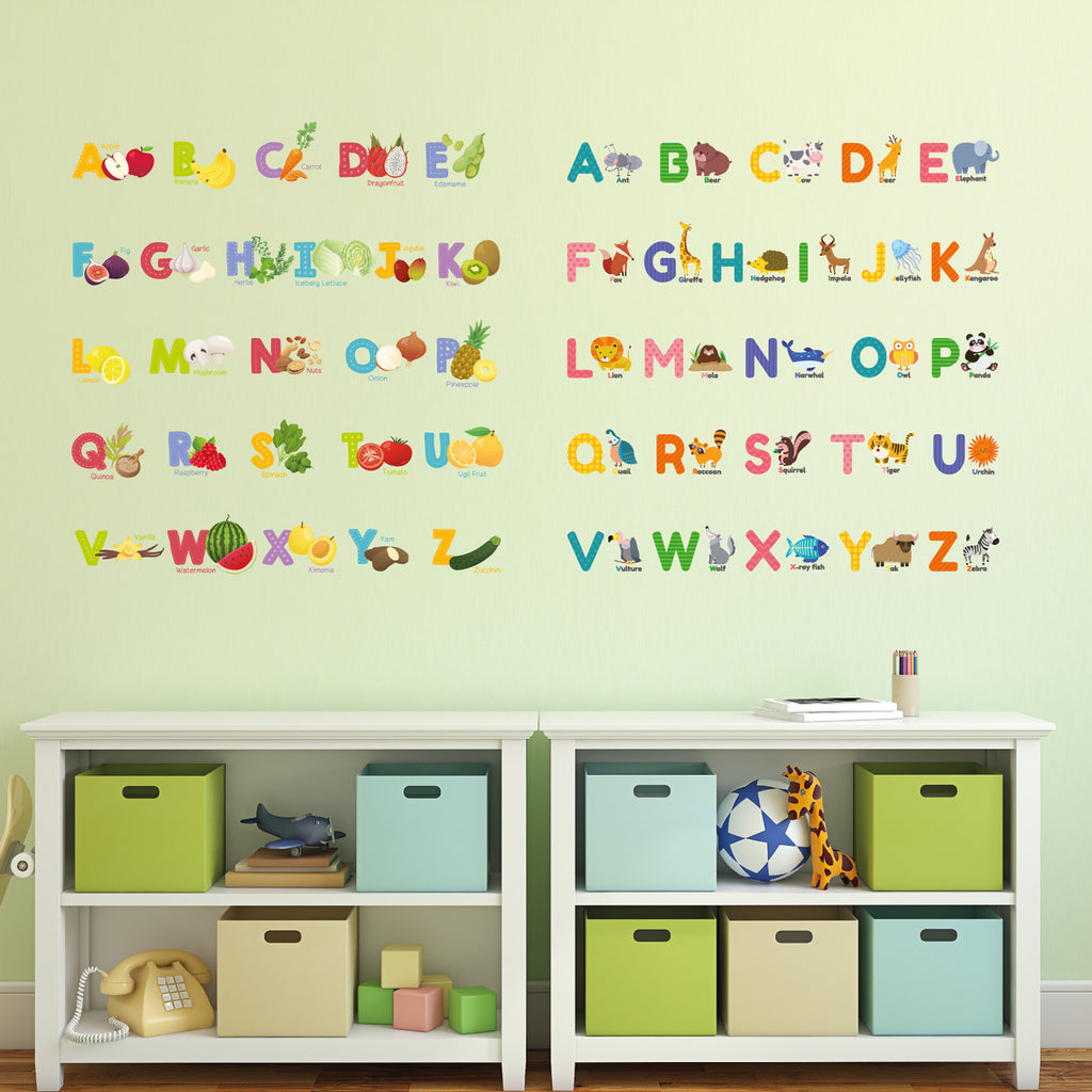 Colourful Animal and Vegetable Alphabet Wall Stickers (Small)
