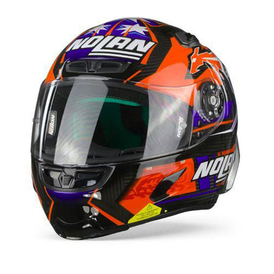 Picture of NOLAN X-803 RS ULTRA CARBON 24 STONER CARBON BLACK FLUO RED BLUE FULL FACE HELMET