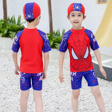 Load image into Gallery viewer, Children Swimwear Baby Bathing Suit 3 Pcs Set Spiderman Dinosaur Short Sleeve Swimming Suits for Boys Toddler Kids Beach Wear
