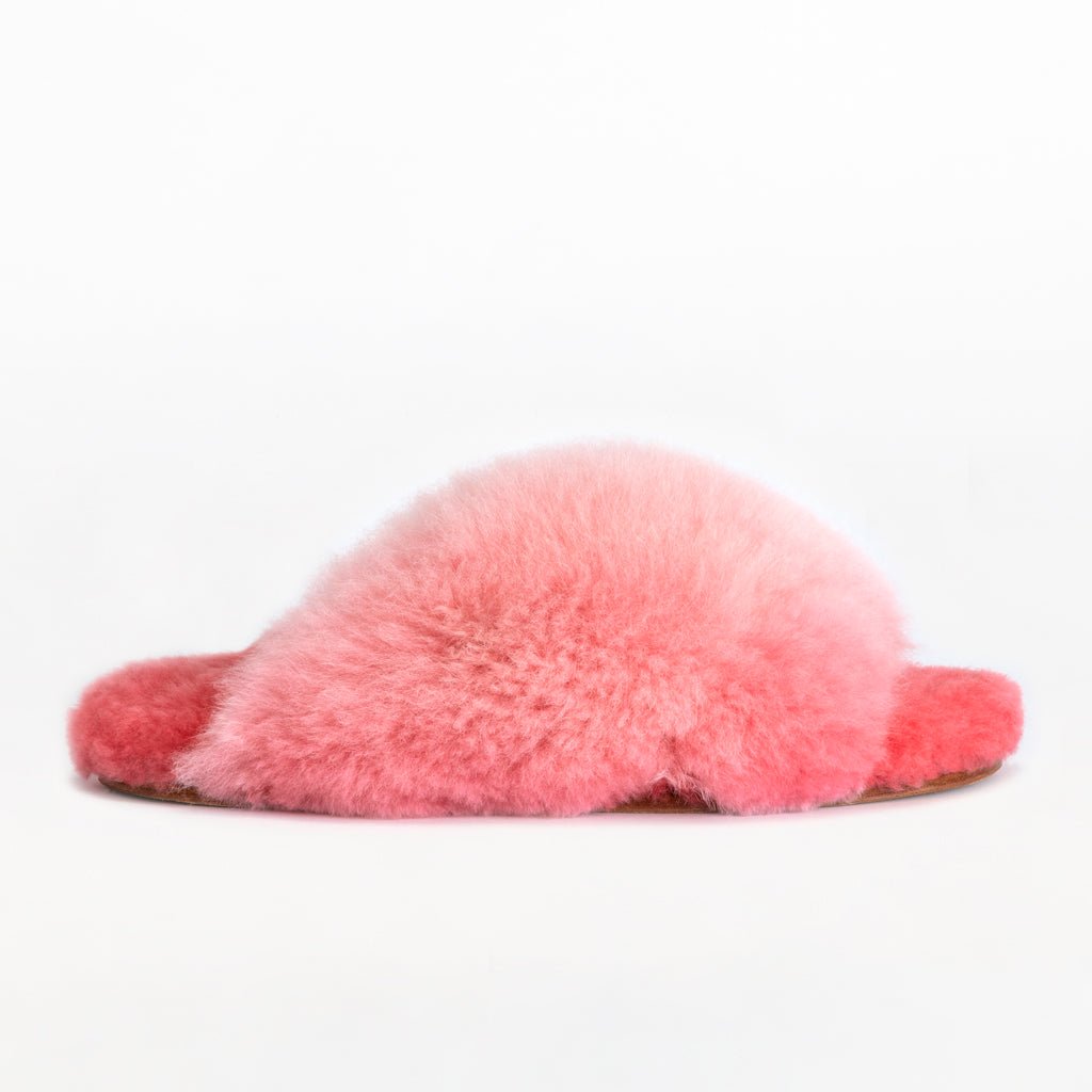 Pink Slider Alpaca Fur Slippers. Designer Slippers - BABOOSHA Paris - Luxury Slippers S