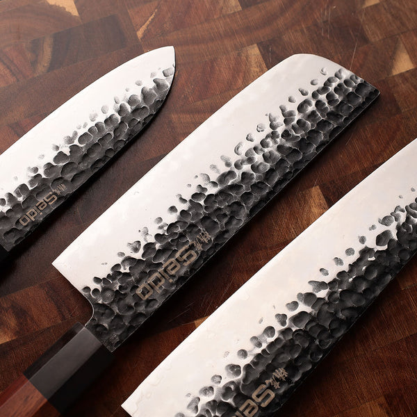 Handmade Japanese Knife Set of 3 Knives - AUS10 Steel Chef Knife, Santoku &  Nakiri