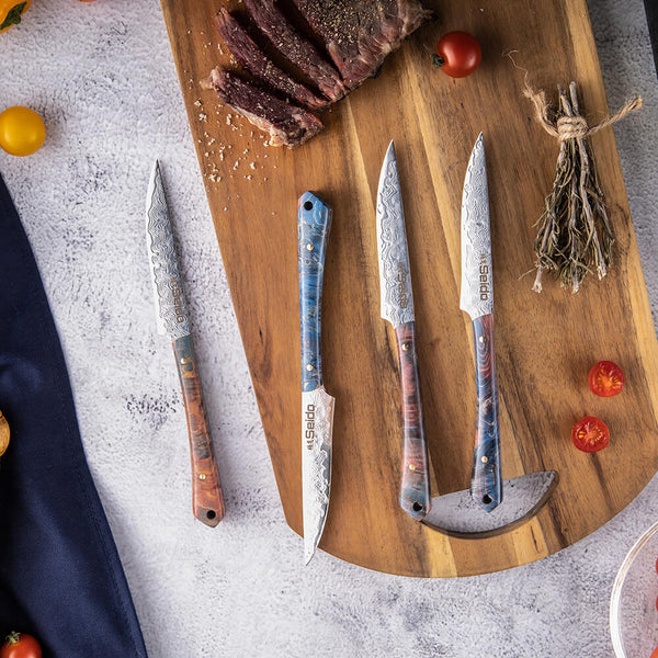 4-piece damascus steak knife set lifestyle
