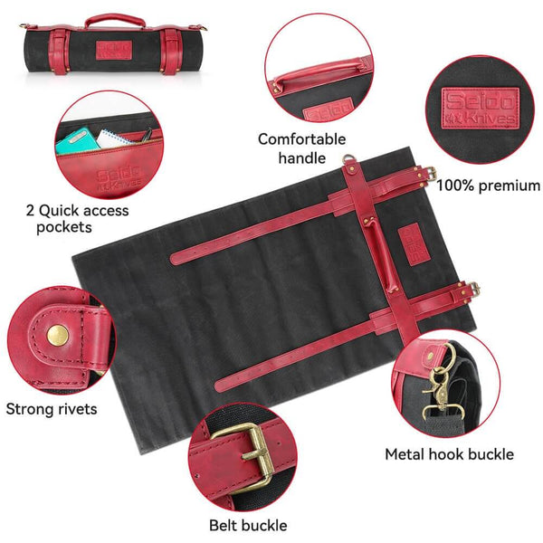 seido black & red knife roll product features