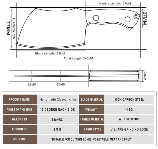 cleaver knife dimensions and parameters