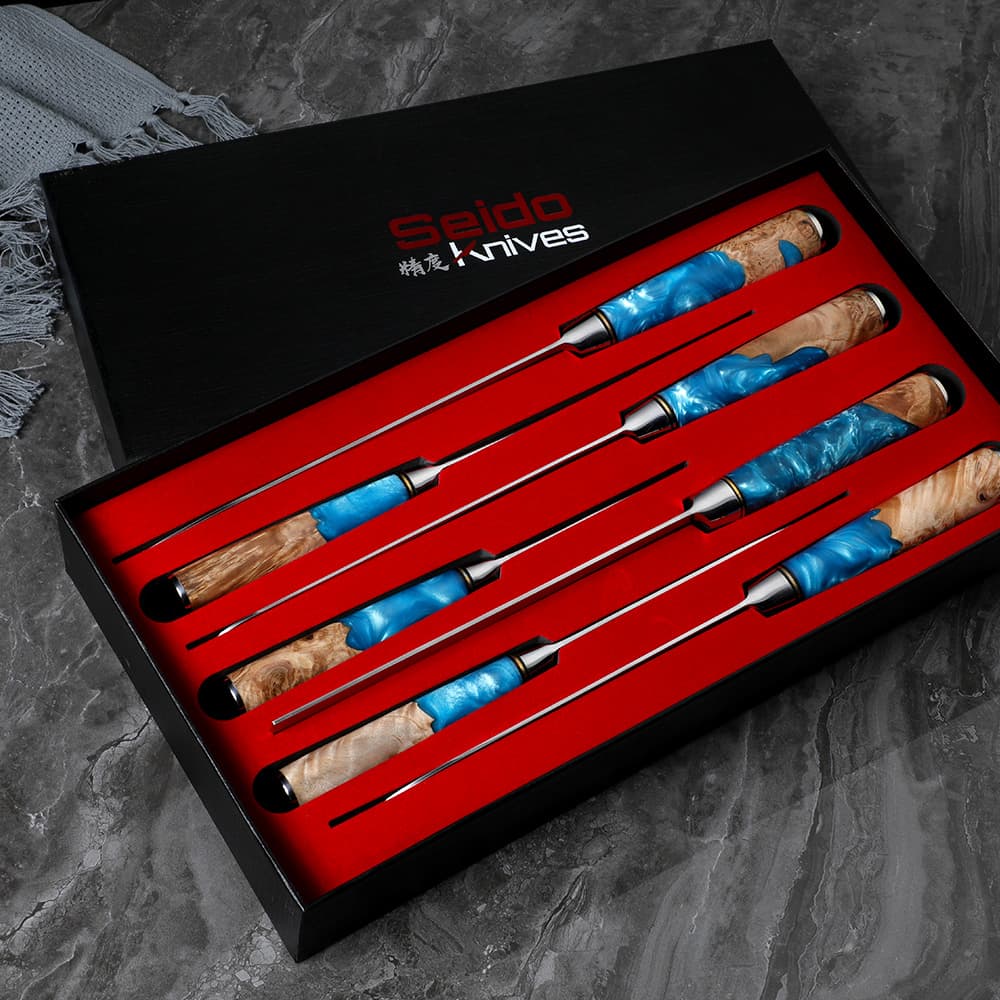 7-Piece Executive Blue resin handle knife set in seido knvies gift box