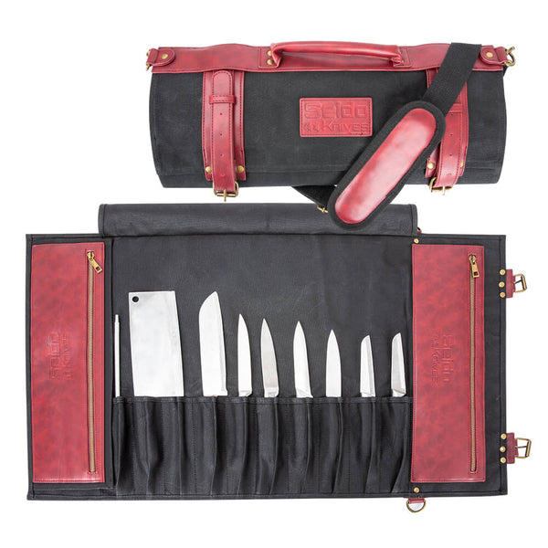 seido knife roll up bag heavy duty canvas & leather