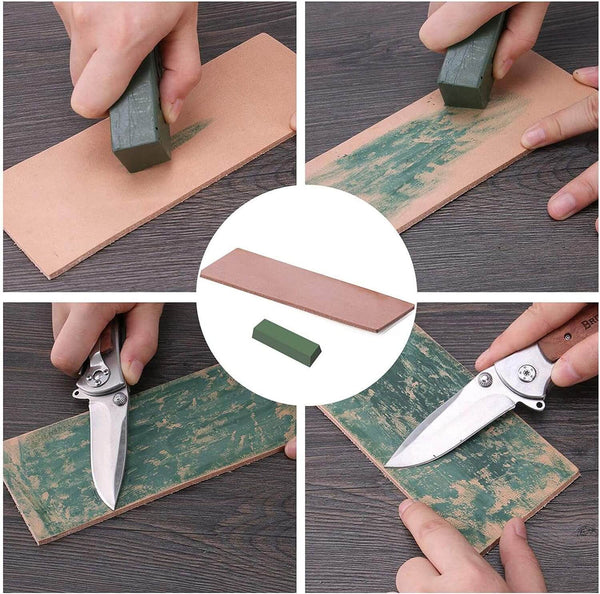 leather strop with knife polishing compound demonstration