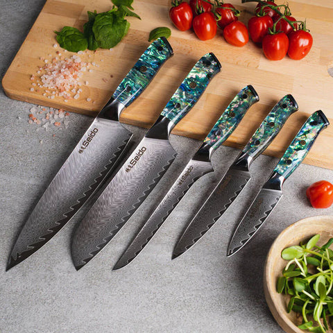 Awabi Full Tang Damascus Chef Knife Set
