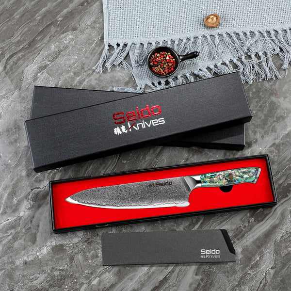 Awabi Gyuto Japanese Damascus Chef Knife in gift box