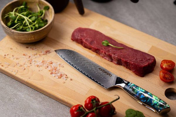 Awabi Damascus Chef Knife Set- 7" Santoku knife