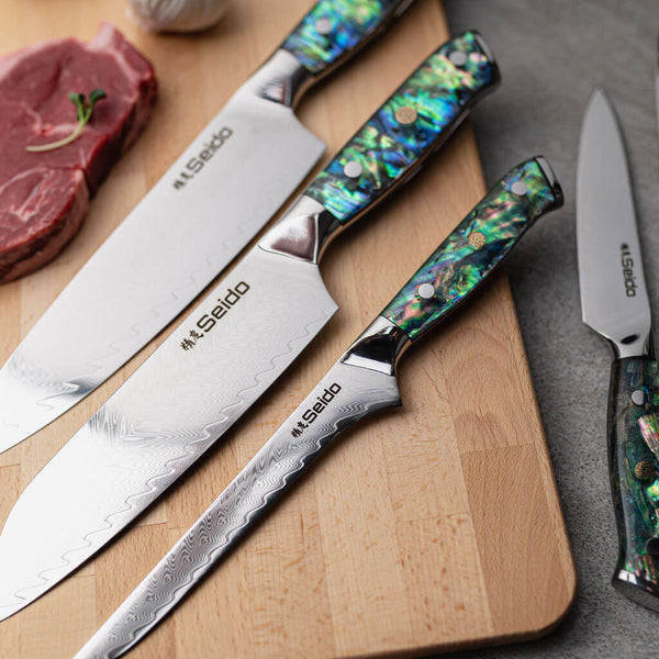 Zeekka's Extraordinary Abalone Damascus Steel Knife Set