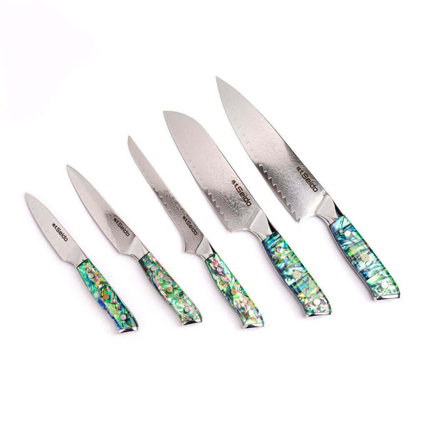 5 Pcs Damascus Kitchen Knife Set AUS10 Chef Knife Kiritsuke Boning Utility  Paring Knife with Abalone Shell Handle