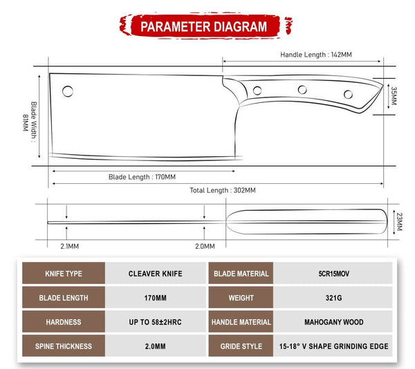 caveman cleaver knife product specs