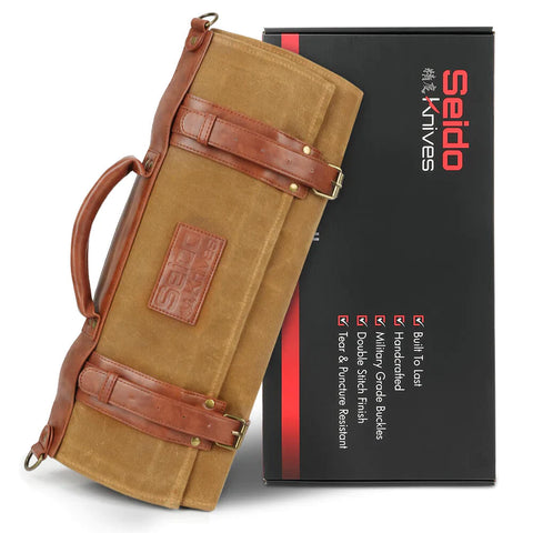 Classic Knife Roll Bag, Heavy Duty Canvas & Leather