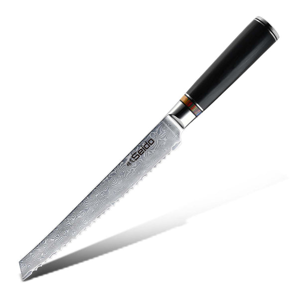 Classic Japanese serrated bread knife, white bg