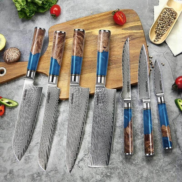 7-Piece Damascus Steel Professional Chefs Knife Set