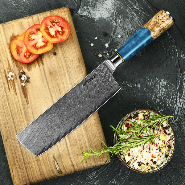 Nakiri Knife with super sharp edge from our Executive Damascus Steel Knife Set