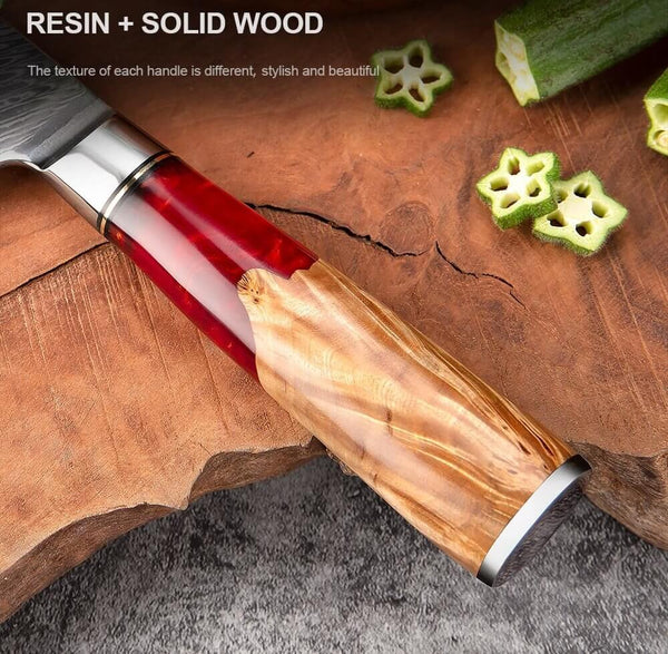 Premium Kitchen Knife Set With Red Resin Handle 