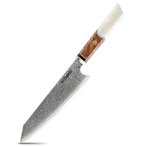 Sharp Kiritsuke Knife displayed on a white background, great for chopping vegetables and cutting herbs