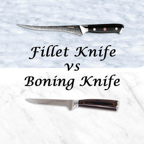 A side by side, Boning Knife vs. Fillet Knife comparison