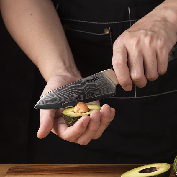 Knife Cutting Demo with Damascus Utility Knife
