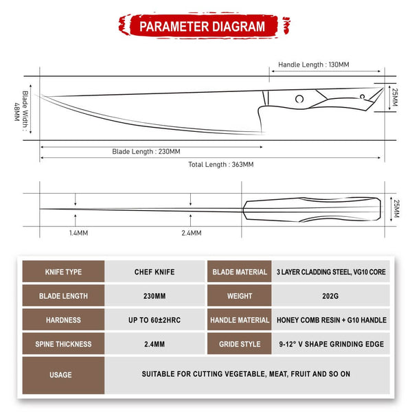9" Gyuto Japanese Chef Knife product specs
