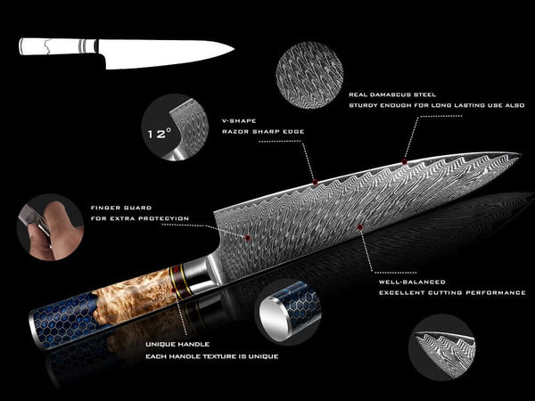 Hanikamu VG-10 Damascus Steel Knives, 7-Piece Chef Knife Set