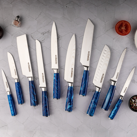 10-Piece blue resin handle, Tengoku Chef Knife Set with a Boning Knife