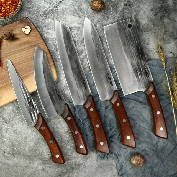 5-pieces caveman butcher knives featuring strong meat cleaver
