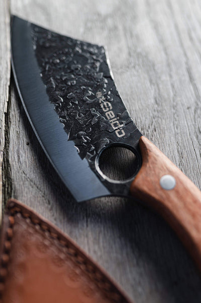 SEIDO Hakai Cleaver Chef's Knife with leather sheath