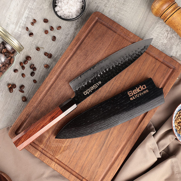  Seido Knives Hageshi AUS10 Set of 5 Knives with Carbon Magnetic  Knife Covers Ergonomic Handle Made by Ebony Wood Full Tang: Home & Kitchen